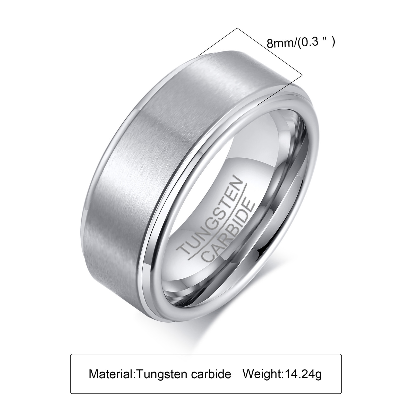 Gravierter Ring für Männer, individuelle 8 mm mattierte Wolfram-Versprechensringe für Männer, bequeme Passform