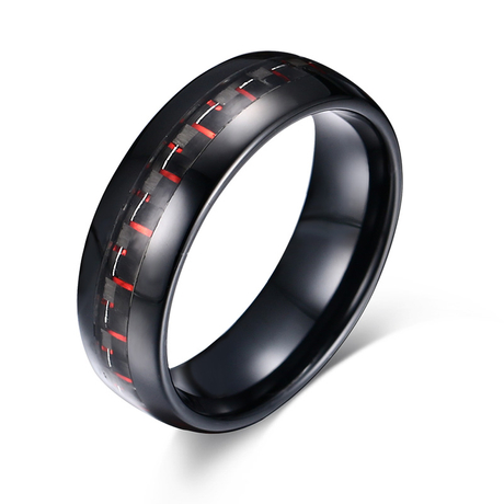 8 mm Wolfram-Verlobungsring mit Inlay aus Kohlefaser, schwarz-roter Wolframring