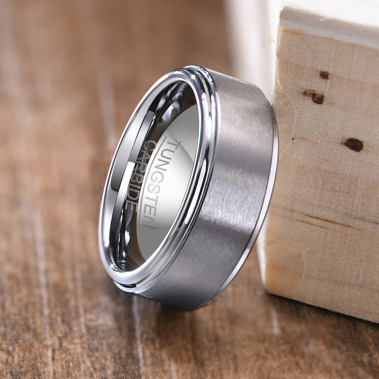 Gravierter Ring für Männer, individuelle 8 mm mattierte Wolfram-Versprechensringe für Männer, bequeme Passform