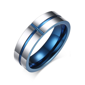 Mode blau vergoldet Kreuz Wolframstahl für Männer Frauen Ring Schmuck Zubehör schöne Hochzeit Band Jubiläum Souvenir