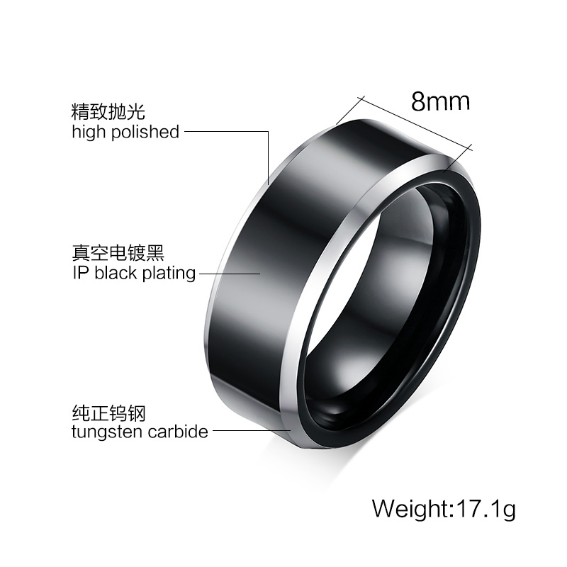 8MM Ring aus reinem Wolframstahl, trendige schwarze Farbe, Herrenringe, Freundgeschenk