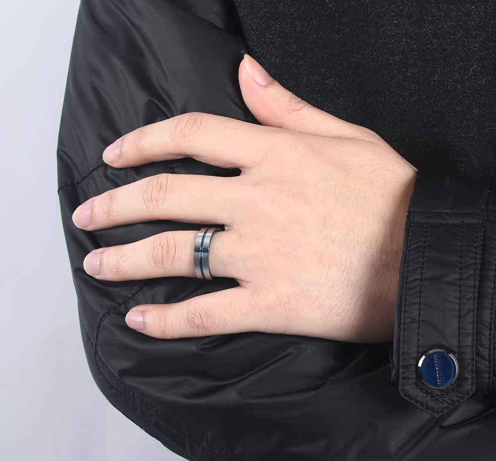 Mode blau vergoldet Kreuz Wolframstahl für Männer Frauen Ring Schmuck Zubehör schöne Hochzeit Band Jubiläum Souvenir