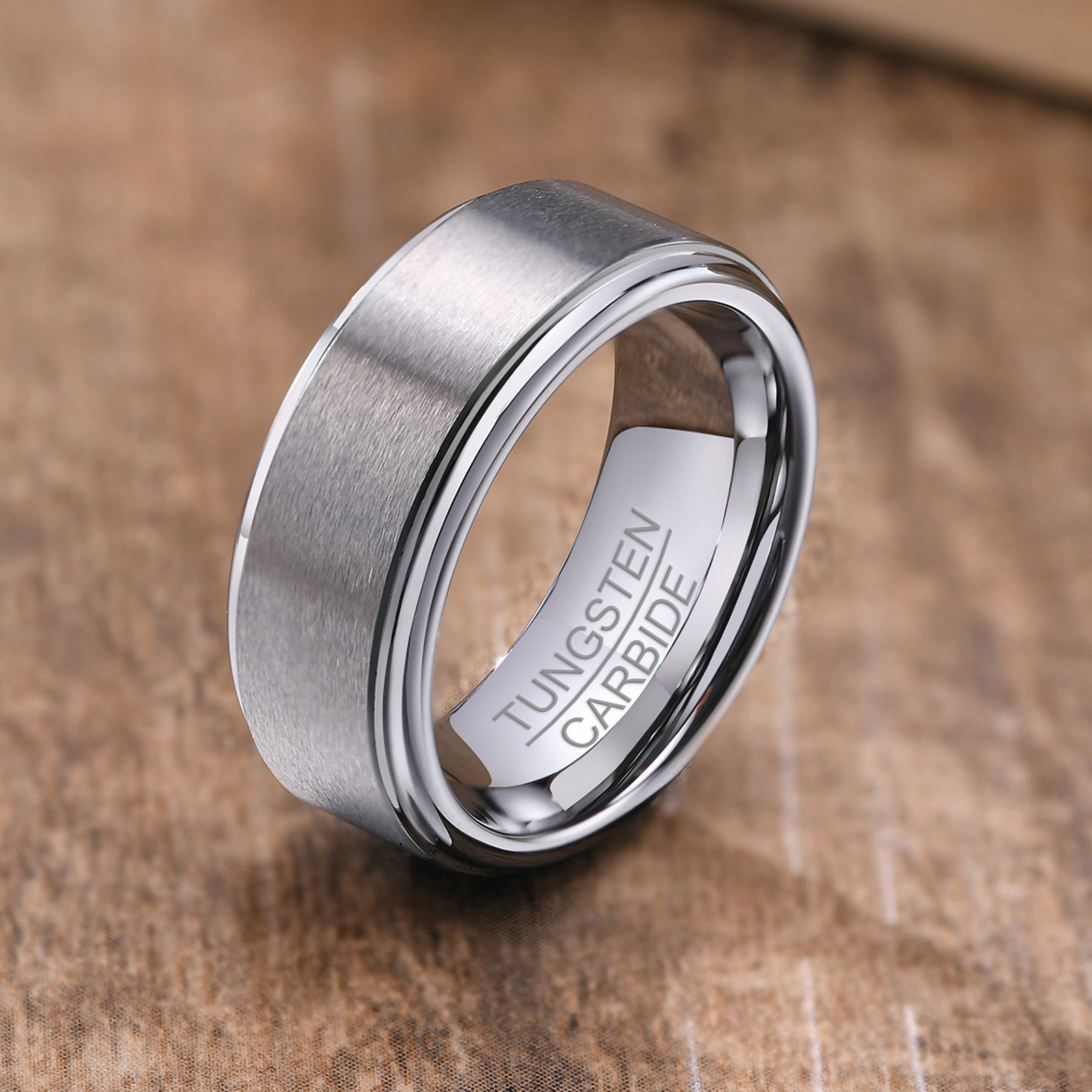 Gravierter Ring für Männer, individuelle 8 mm mattierte Wolfram-Versprechensringe für Männer, bequeme Passform