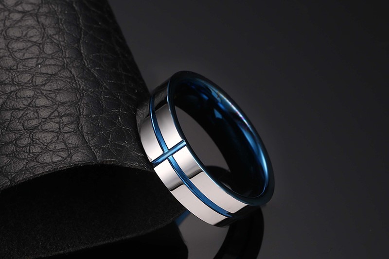 Mode blau vergoldet Kreuz Wolframstahl für Männer Frauen Ring Schmuck Zubehör schöne Hochzeit Band Jubiläum Souvenir