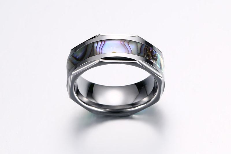 8 mm Herren-Wolfram-Ring mit Abalone-Muschel-Intarsien-Ehering