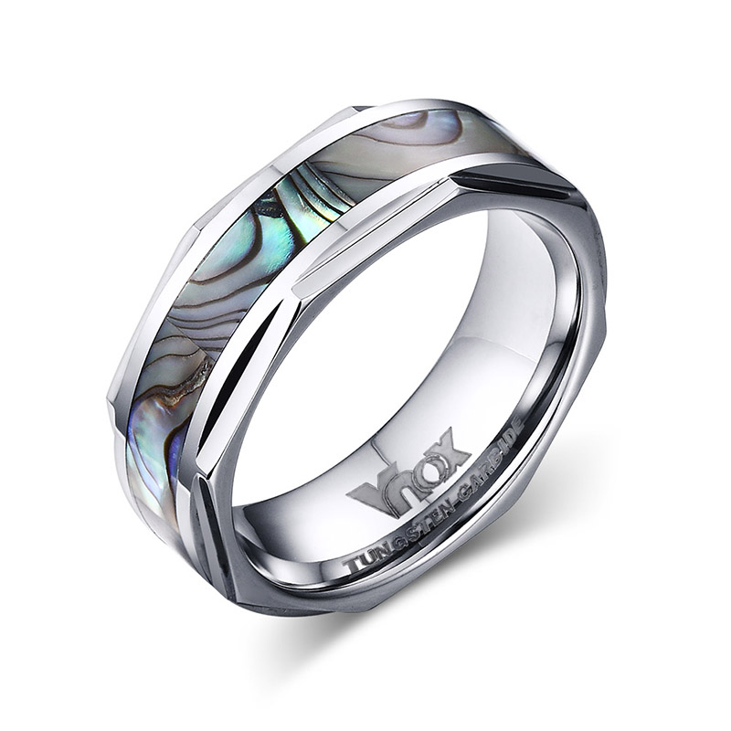 8 mm Herren-Wolfram-Ring mit Abalone-Muschel-Intarsien-Ehering