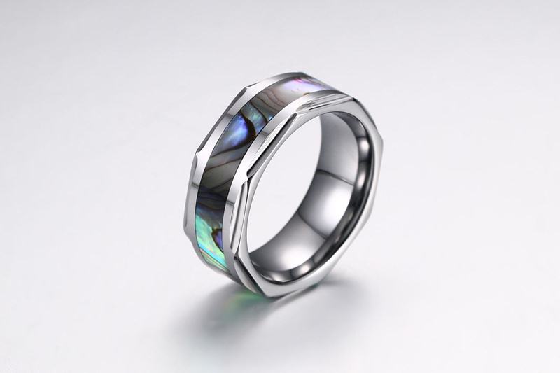 8 mm Herren-Wolfram-Ring mit Abalone-Muschel-Intarsien-Ehering